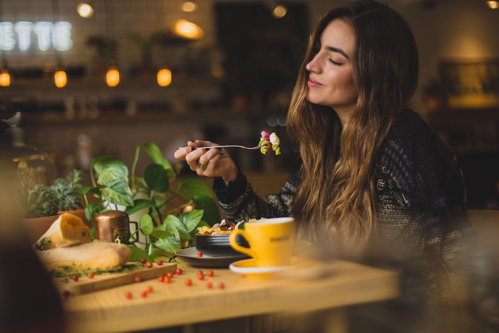 woman enjoying her food